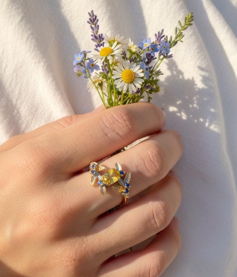 925 Sterling Silver Citrine Branch Ring