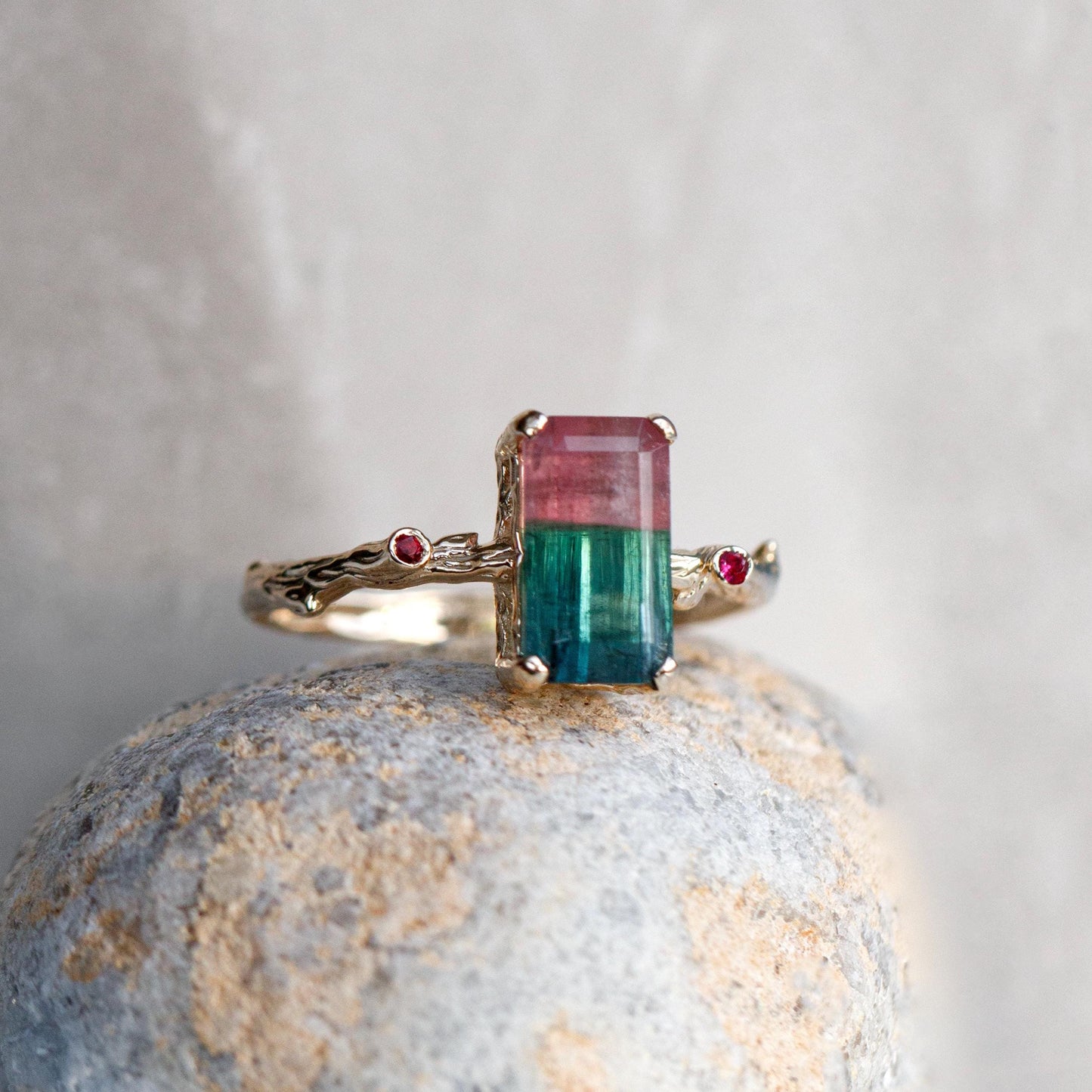 14K Solid Gold Bicolor Tourmaline Ring