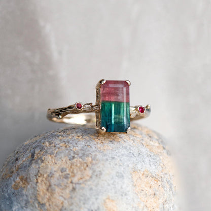 14K Solid Gold Bicolor Tourmaline Ring