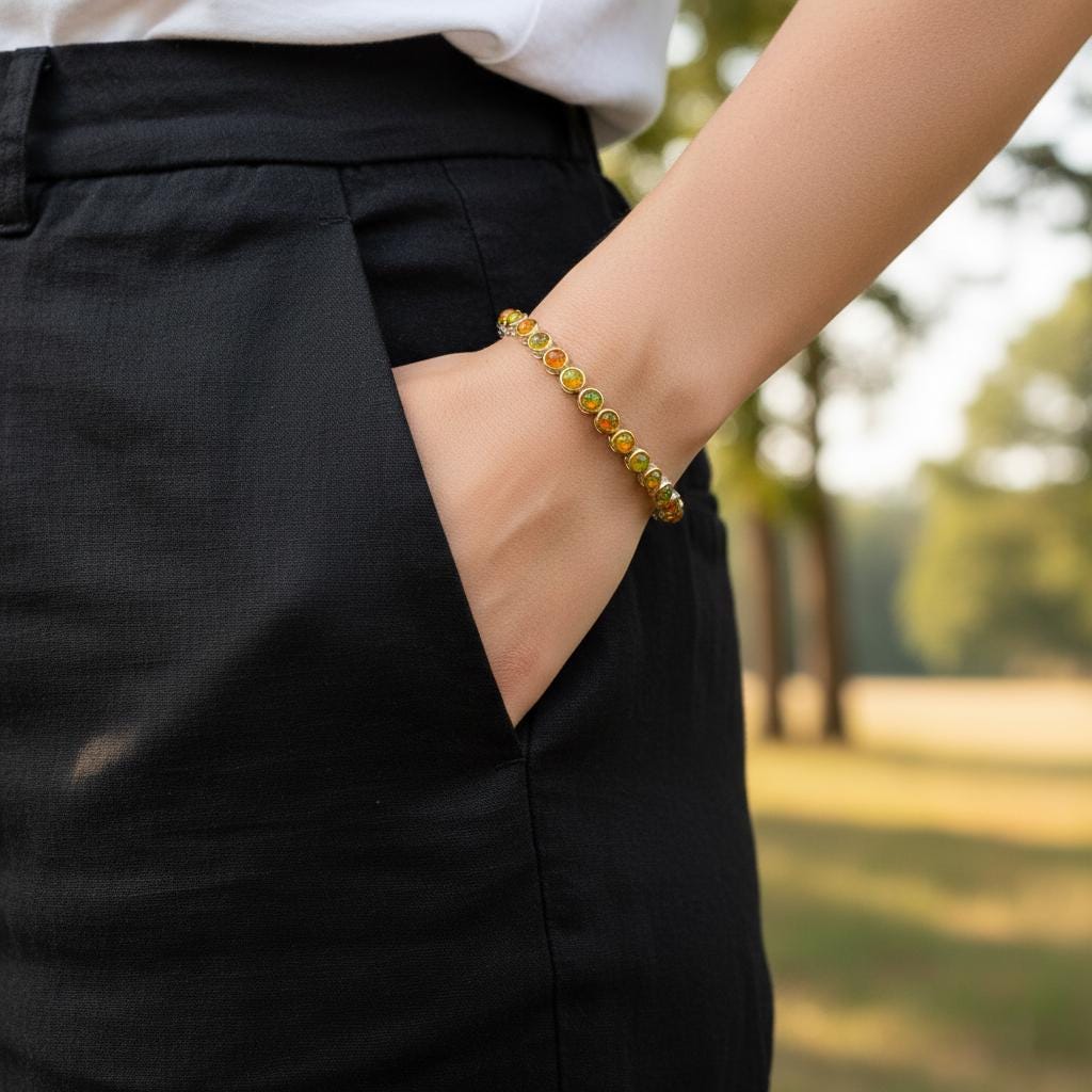 925 Sterling Silver Fire Opal Bracelet