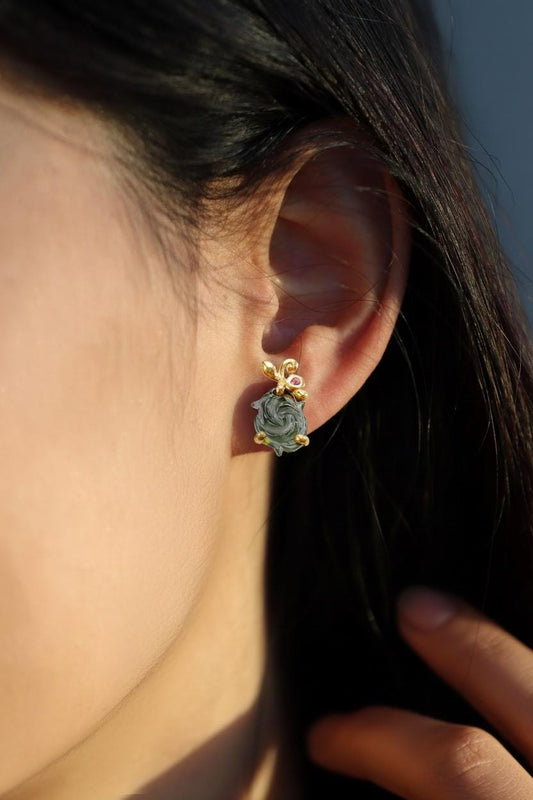 925 sterling silver pink green tourmaline earrings