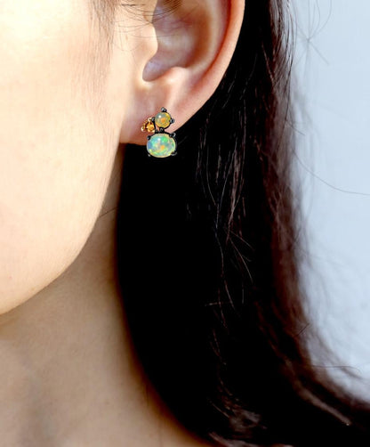 925 Sterling Silver Rainbow Opal Earrings