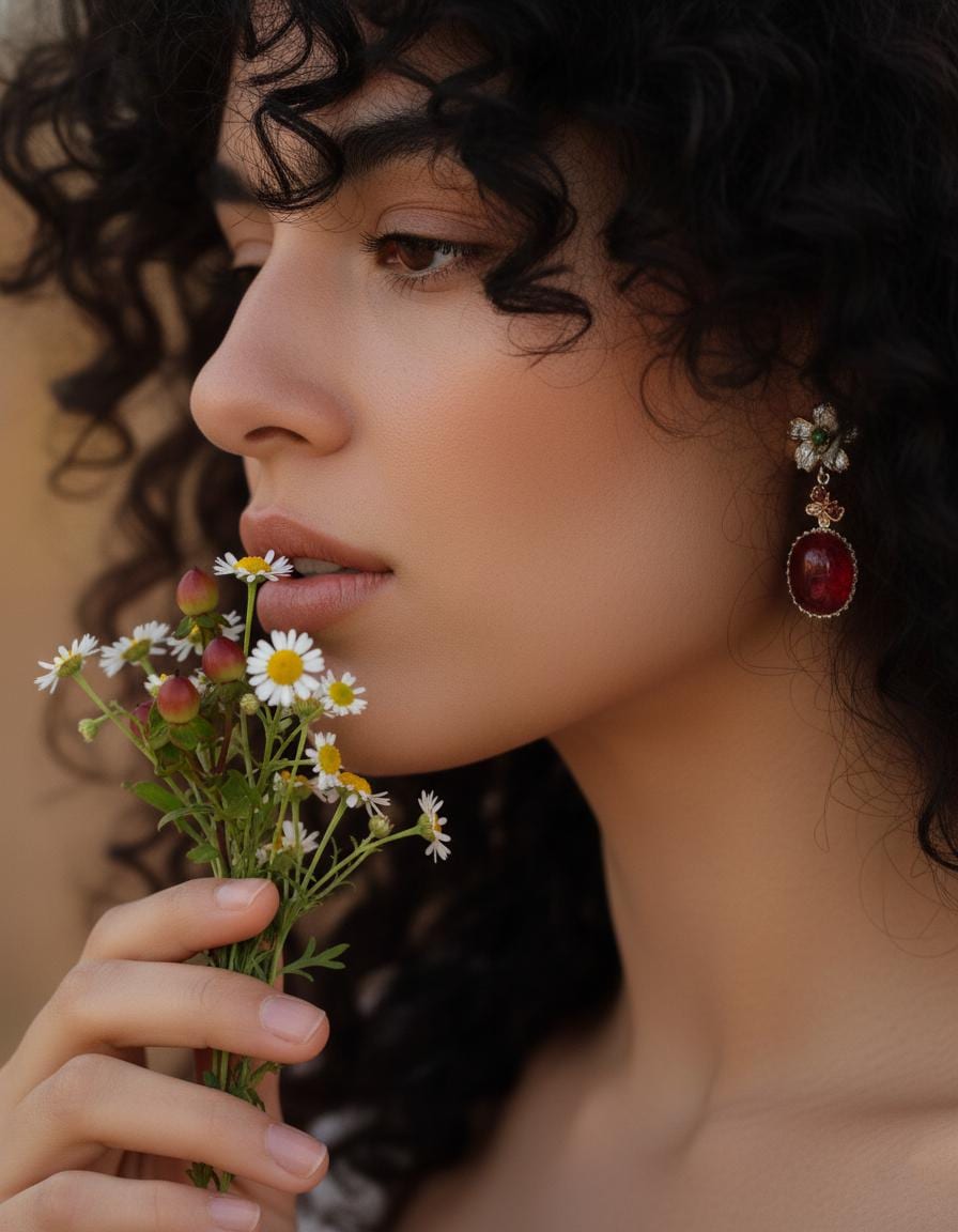 925 Sterling Silver Ruby Flower Earrings