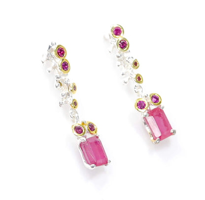 925 Sterling Silver Pink Ruby Earrings