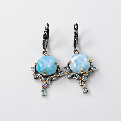 925 Sterling Silver Larimar Blue Earrings