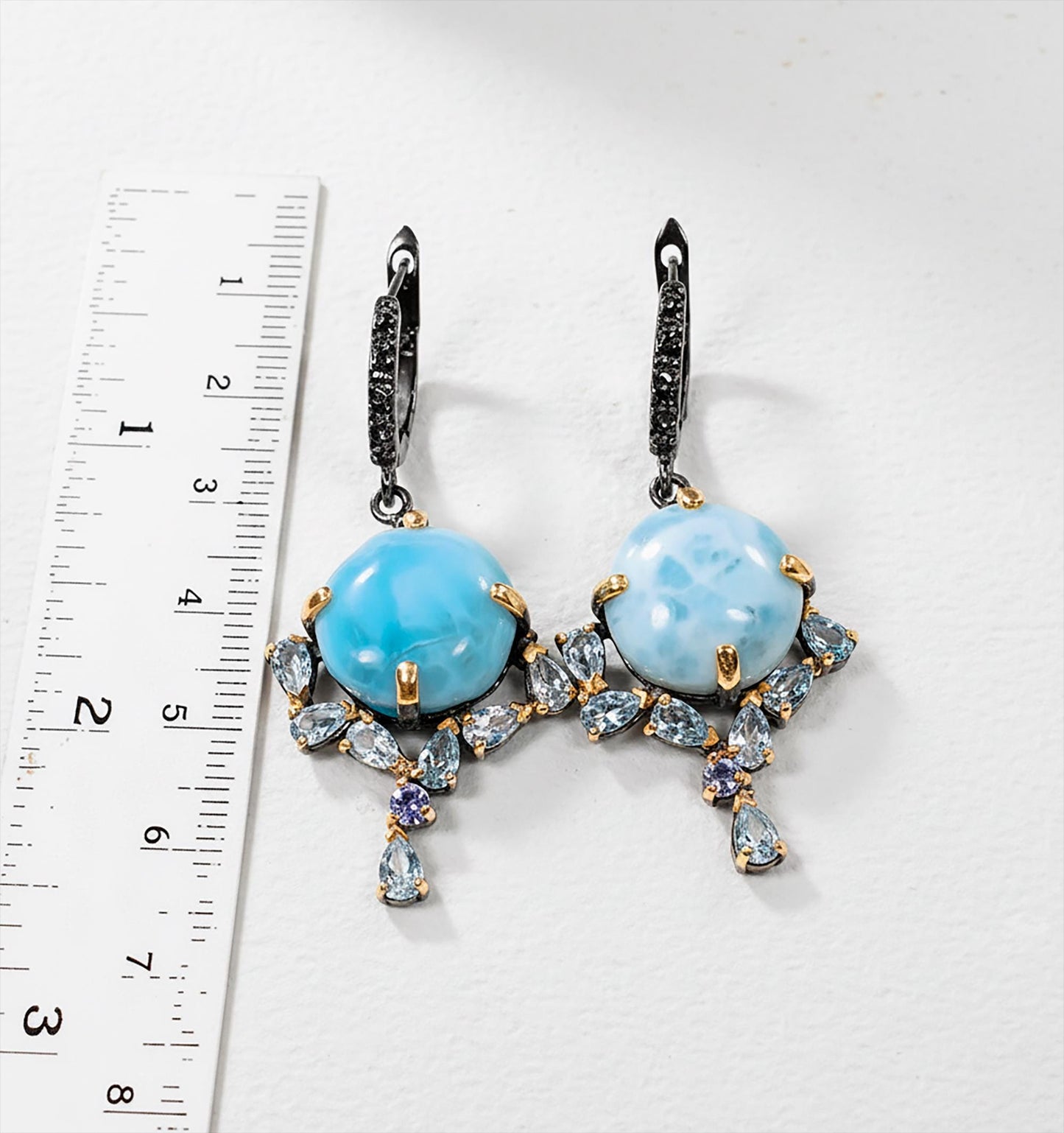 925 Sterling Silver Larimar Blue Earrings