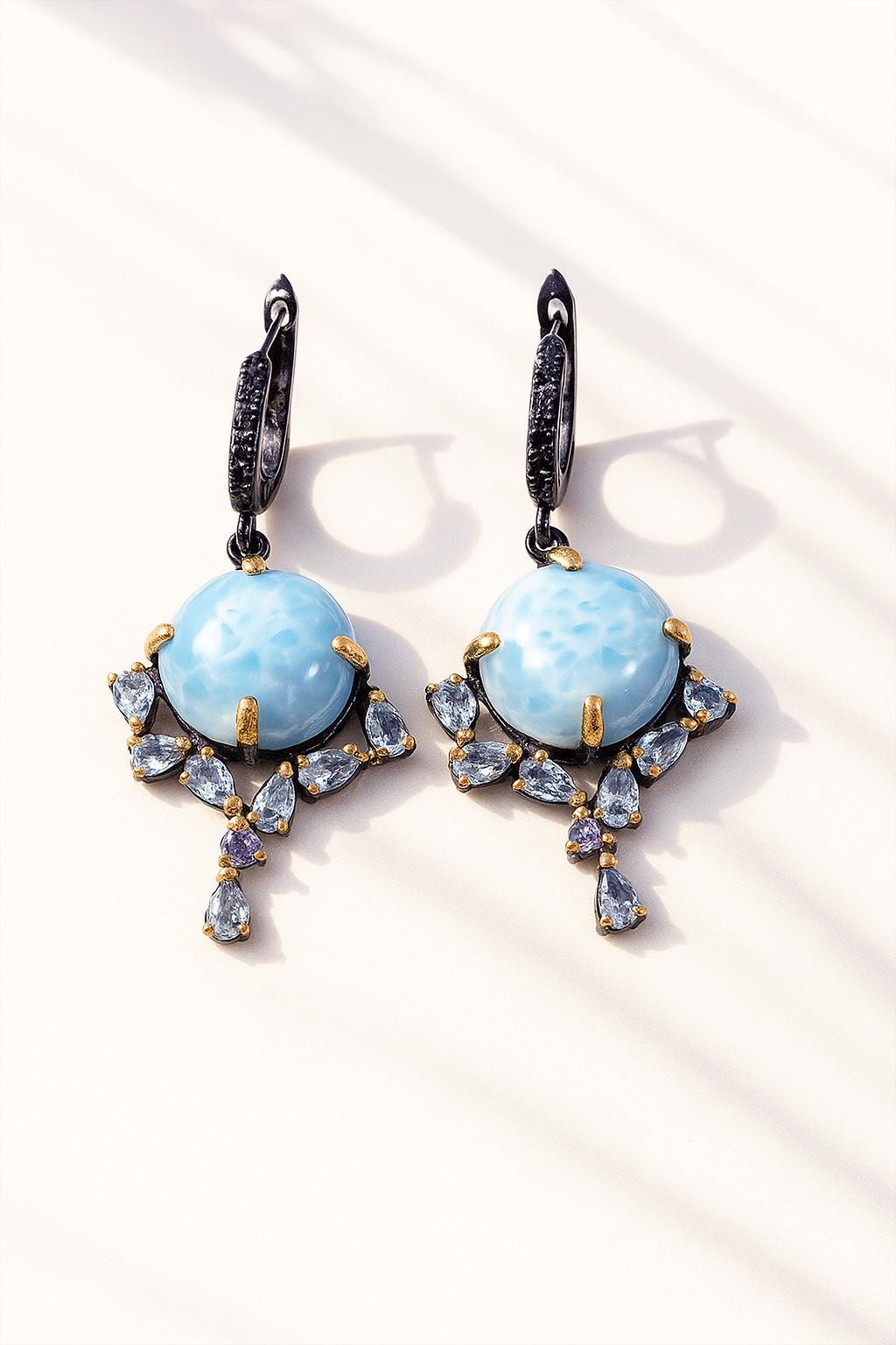 925 Sterling Silver Larimar Blue Earrings