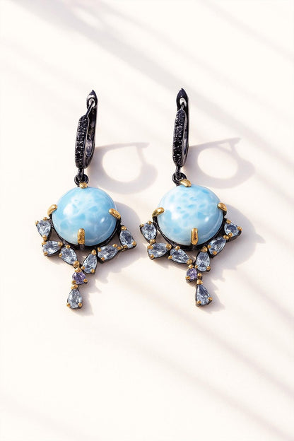 925 Sterling Silver Larimar Blue Earrings