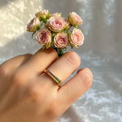 14-18K Solid Gold Watermelon Tourmaline Bar Ring