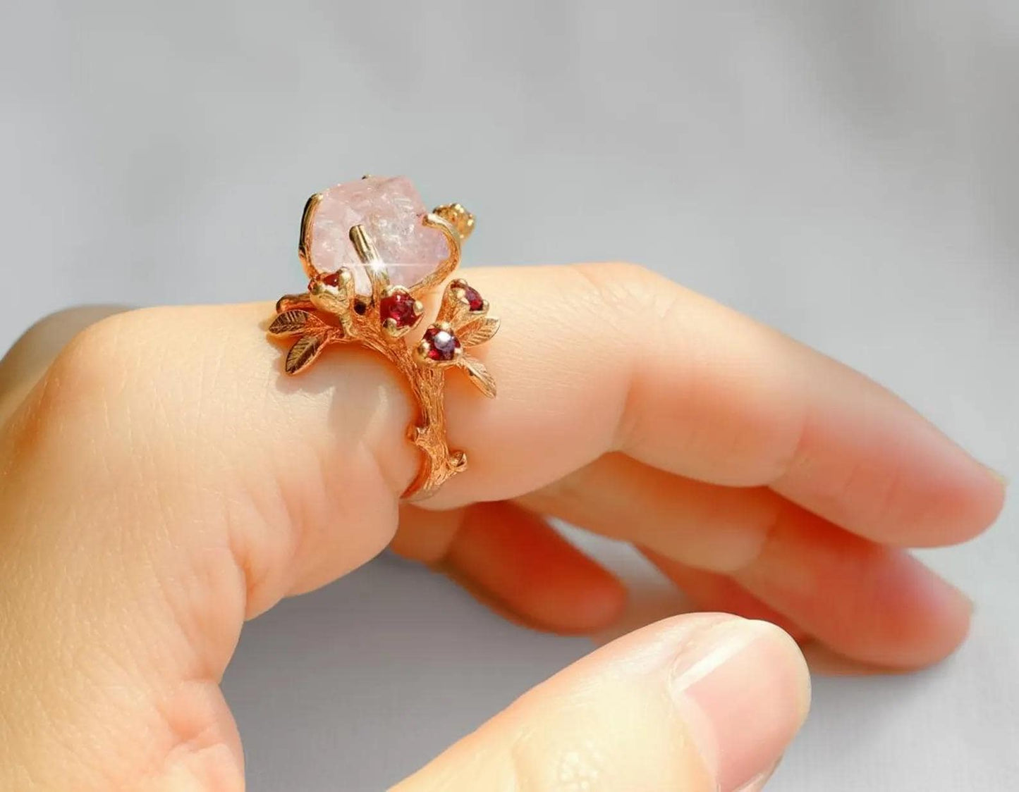 925 sterling silver pink morganite branch ring