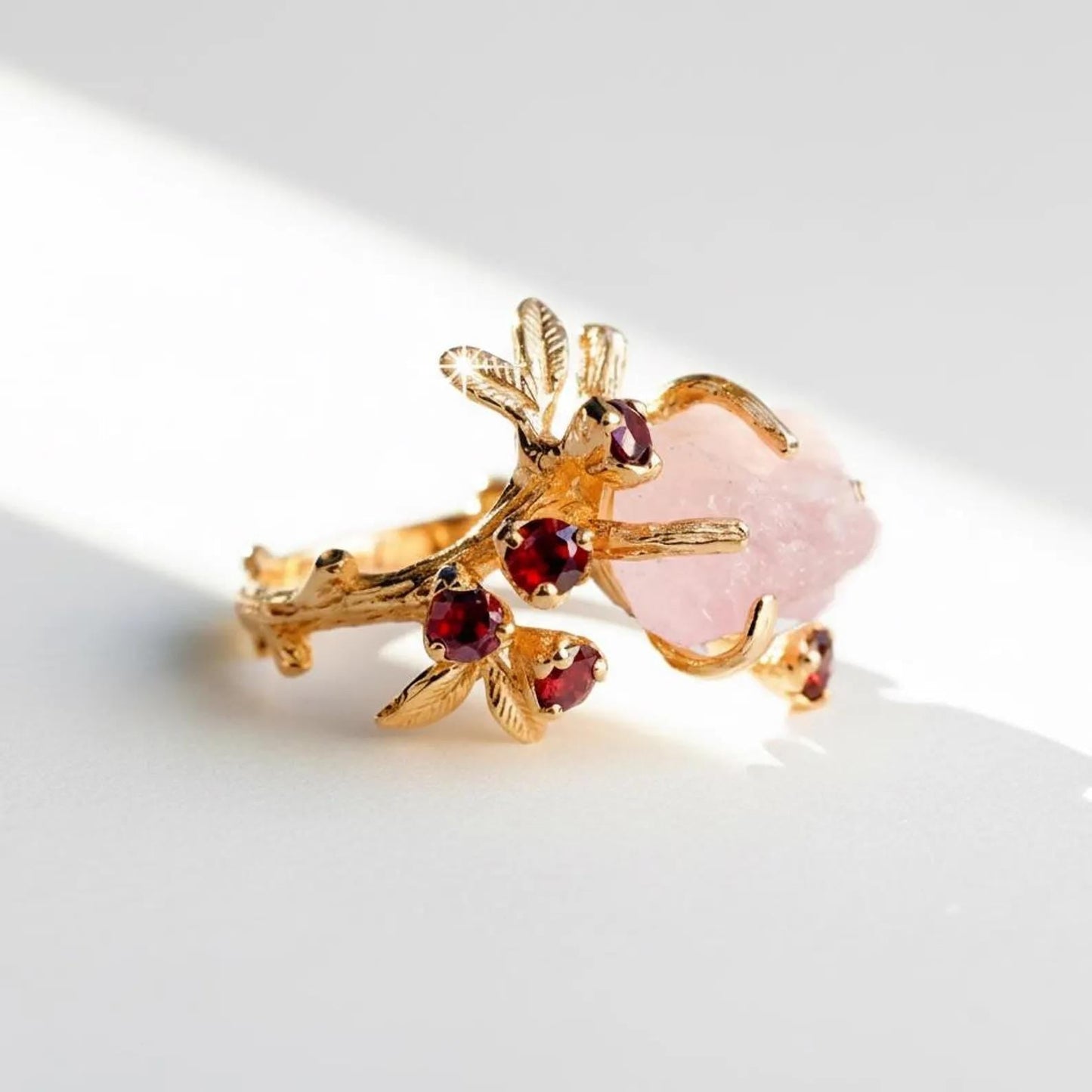 925 sterling silver pink morganite branch ring