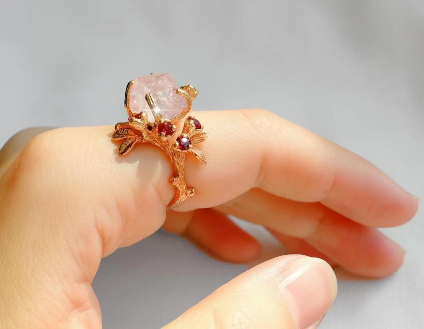 925 sterling silver pink morganite branch ring