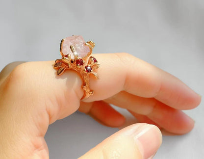 925 sterling silver pink morganite branch ring