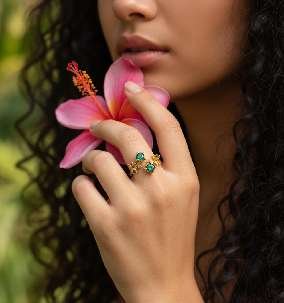 14‚Äì18K Solid Gold Emerald Toi et Moi Ring