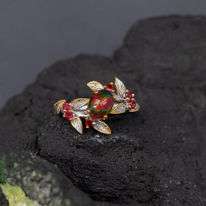 925 Sterling Silver Black Opal Branch Ring
