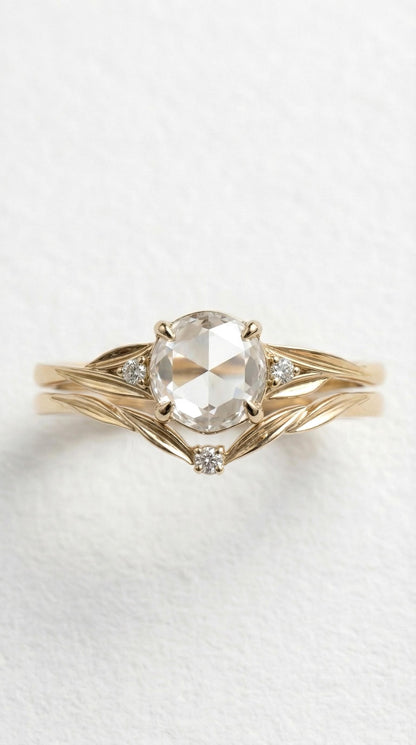 14K Gold Rose Cut Diamond Engagement Ring