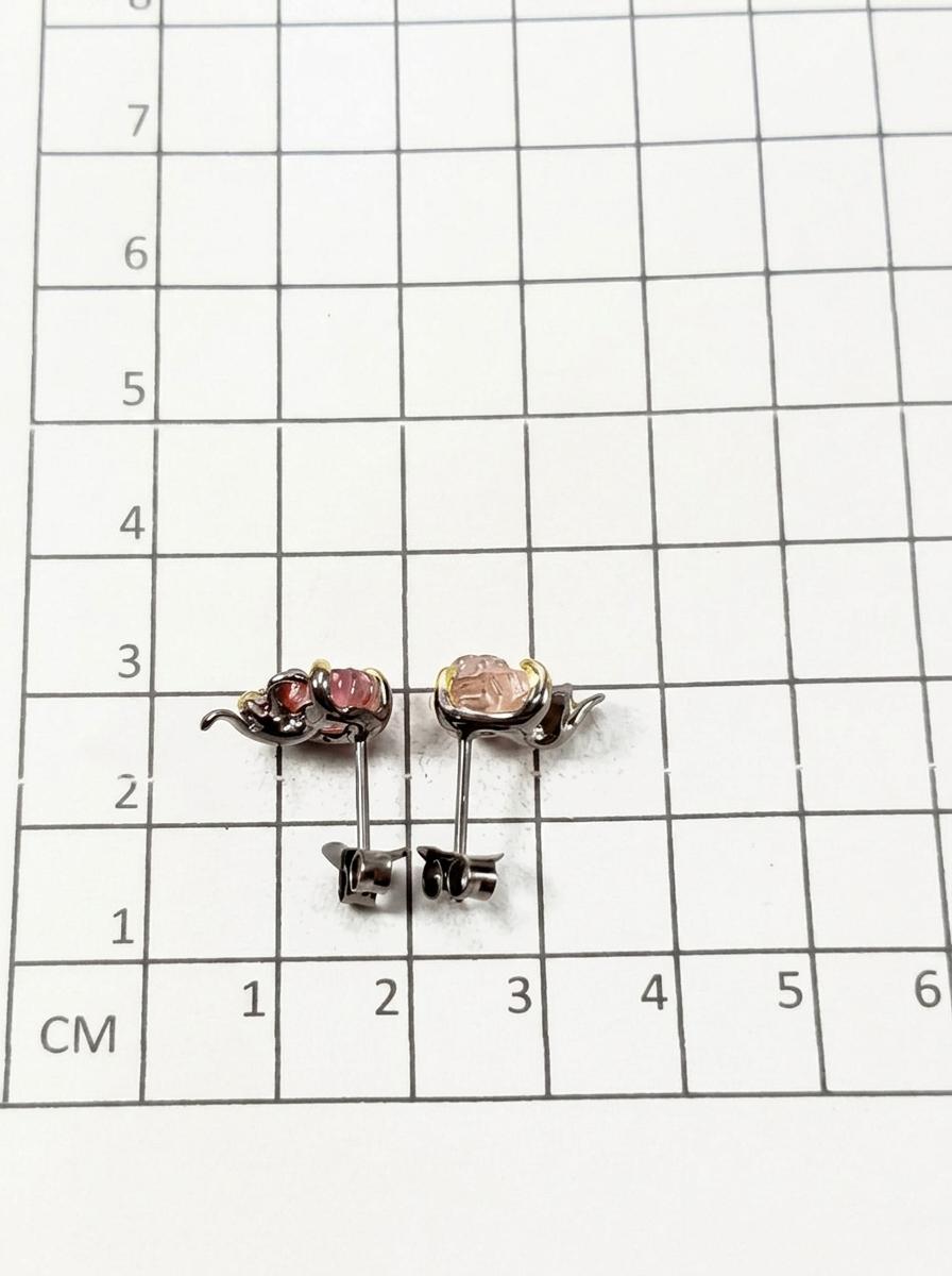 925 silver pink tourmaline gemstone stud earrings, rose flower minimalist jewelry