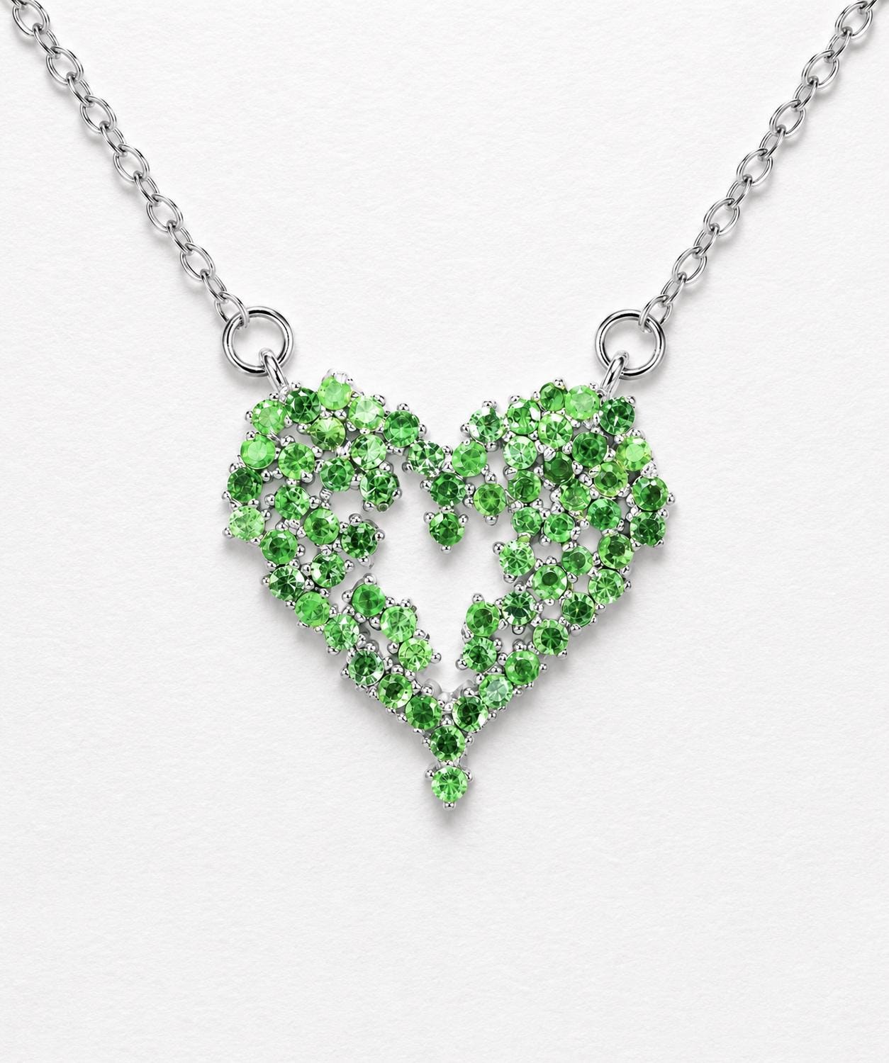 925 silver colorful tsavorite gemstone heart necklace, green statement handmade jewelry