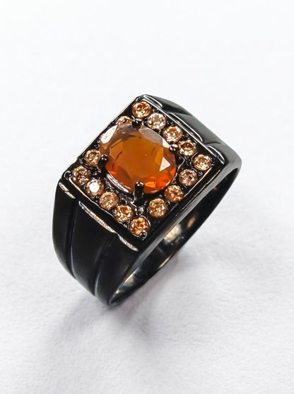 925 silver orange opal ring, gemstone wide banded statement jewelry