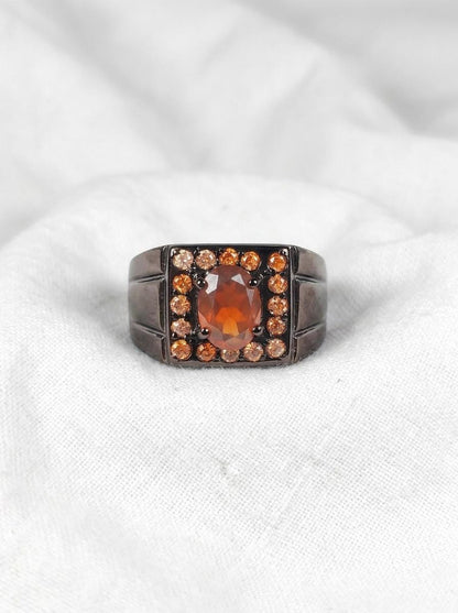 925 silver orange opal ring, gemstone wide banded statement jewelry