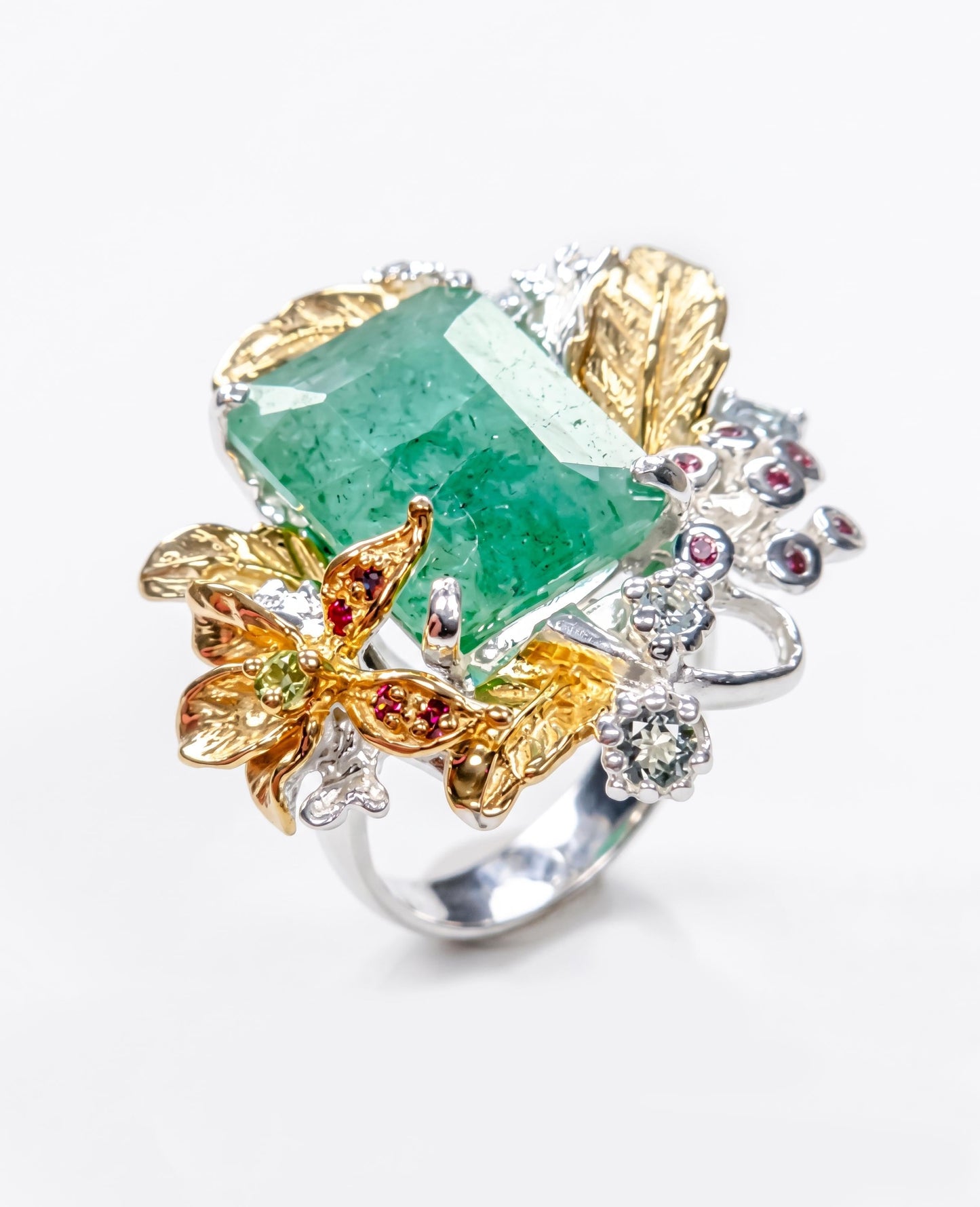 925 silver green beryl ring, emerald gemstone nature inspired statement jewelry