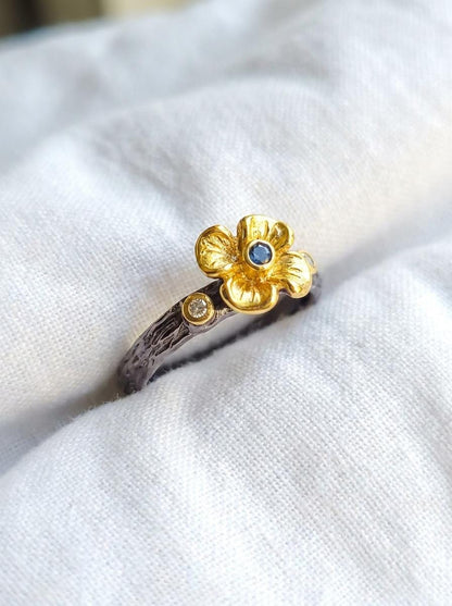 925 silver pink tourmaline ring, gemstone flower adjustable branch handmade jewelry