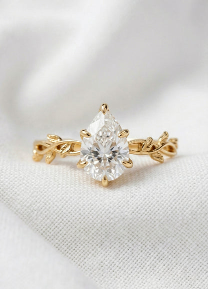 14K Gold Pear Diamond Nature Ring