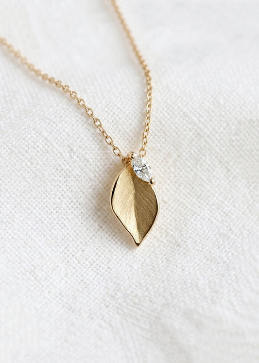 14K Gold Leaf Diamond Necklace
