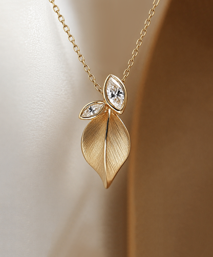 14K Gold Leaf Diamond Necklace