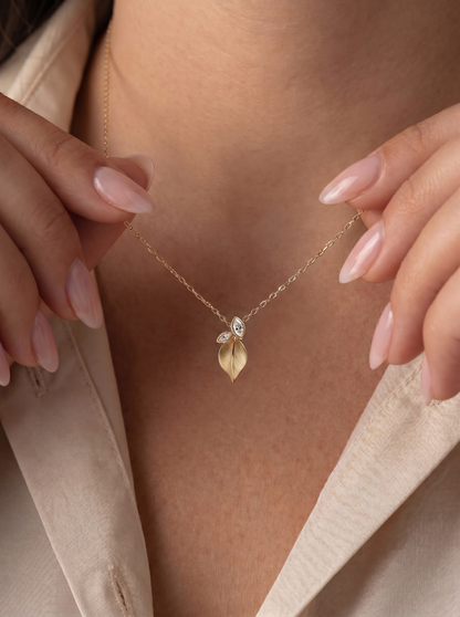 14K Gold Leaf Diamond Necklace