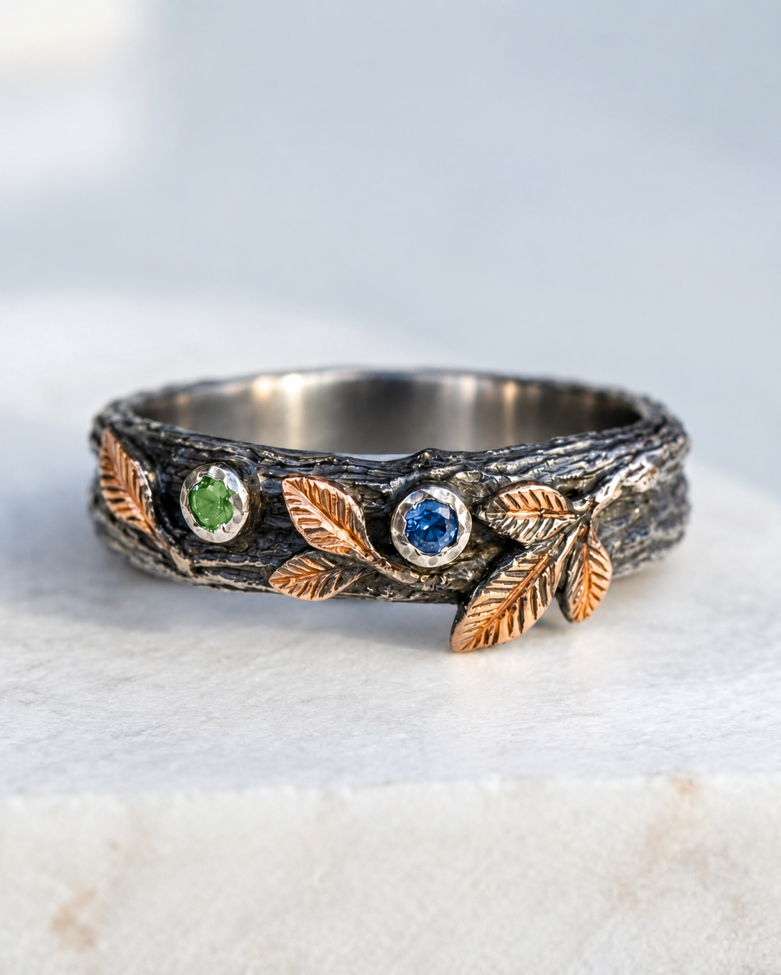 925 Silver Raw Black Opal Wedding Rings