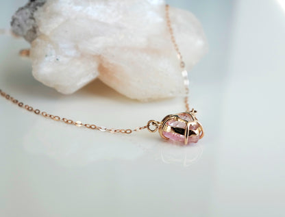 14K Gold Lab Pink Sapphire Heart Necklace