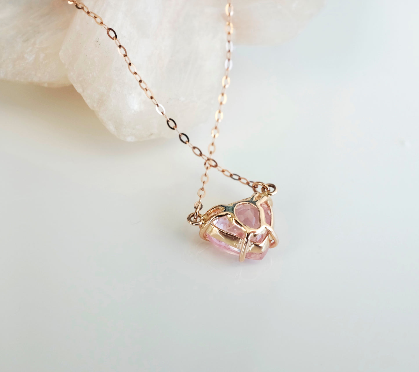 14K Gold Lab Pink Sapphire Heart Necklace