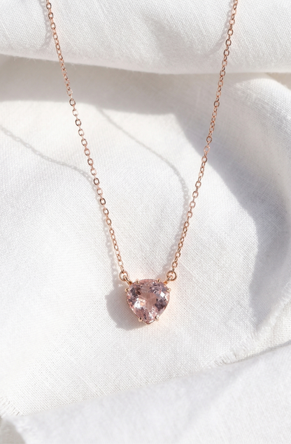 14K Gold Lab Pink Sapphire Heart Necklace