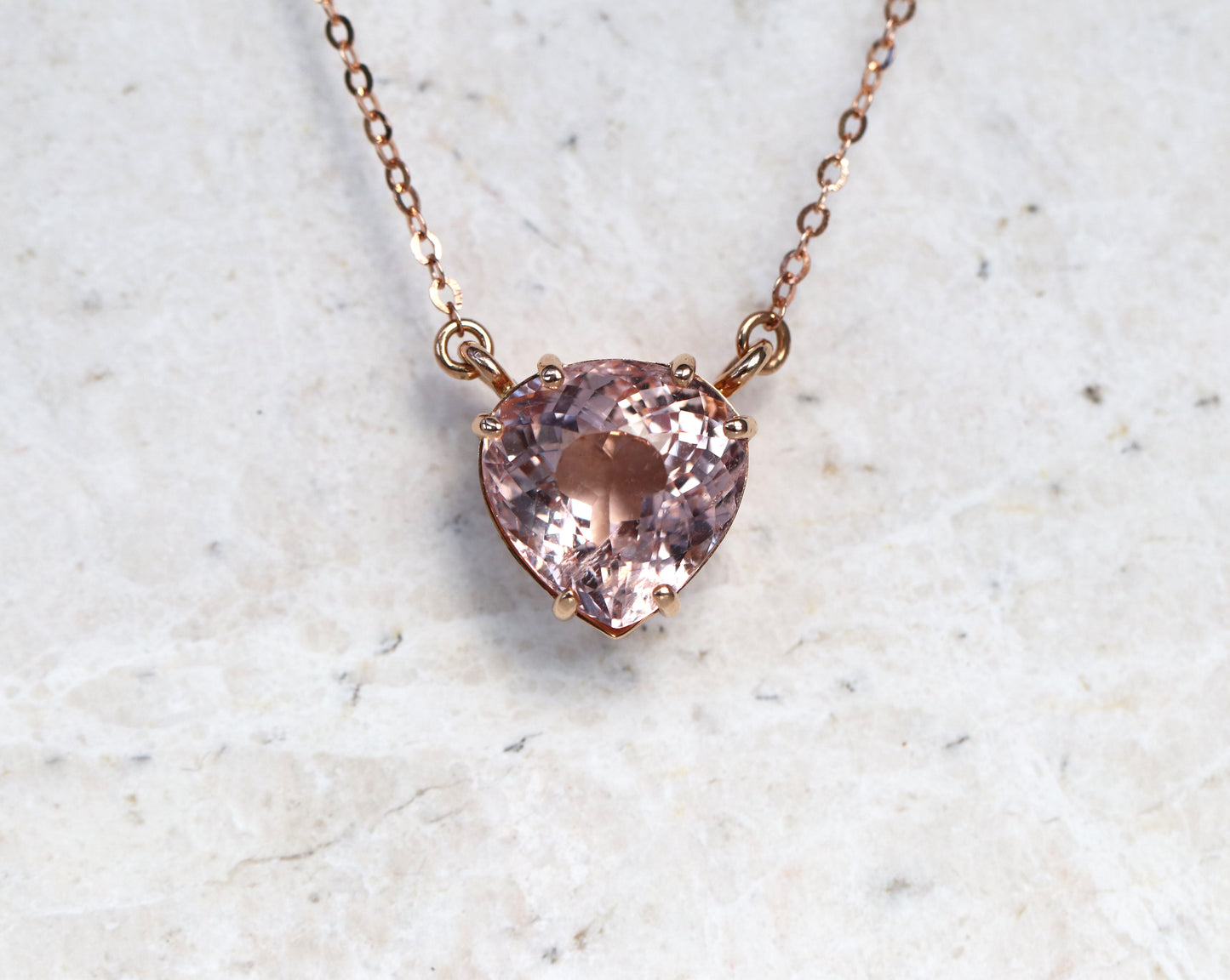 14K Gold Lab Pink Sapphire Heart Necklace