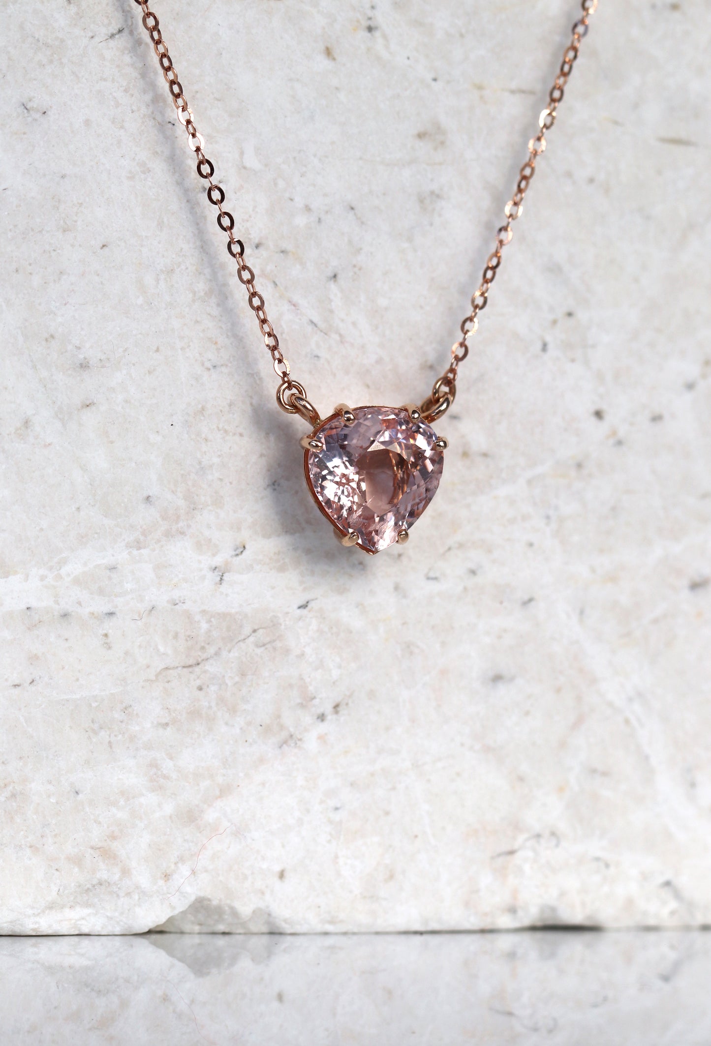 14K Gold Lab Pink Sapphire Heart Necklace