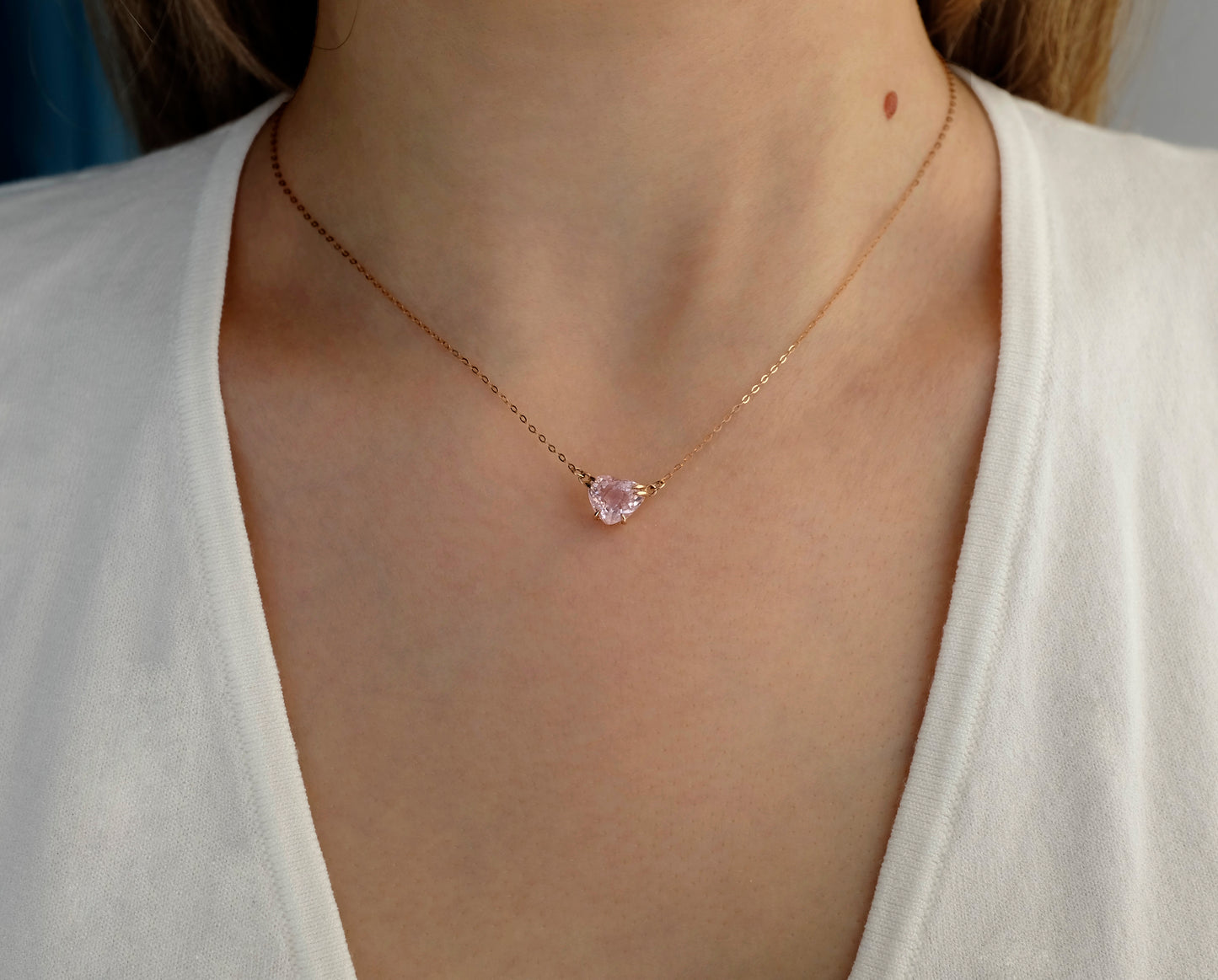 14K Gold Lab Pink Sapphire Heart Necklace