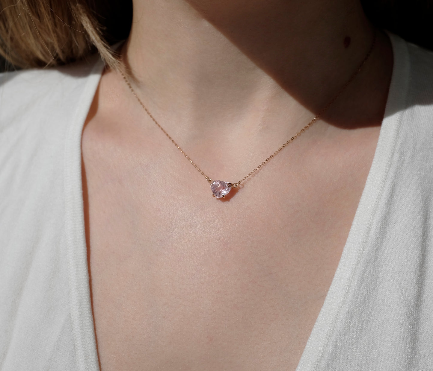 14K Gold Lab Pink Sapphire Heart Necklace