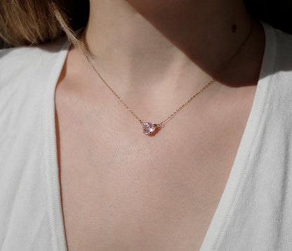 14K Gold Lab Pink Sapphire Heart Necklace