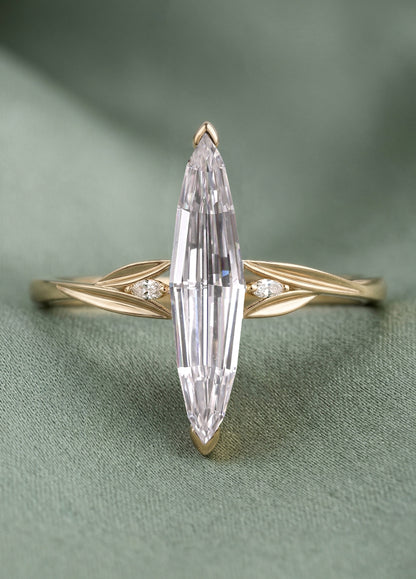 14K Gold Elongated Marquise Diamond Ring