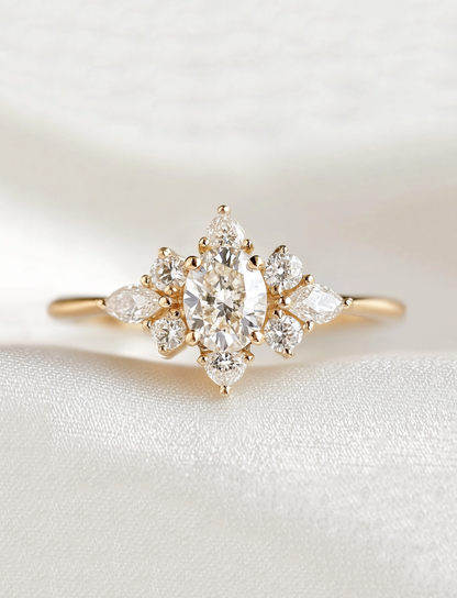 14K Gold Oval Diamond Ring