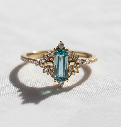 14K Gold Blue Aquamarine Ring