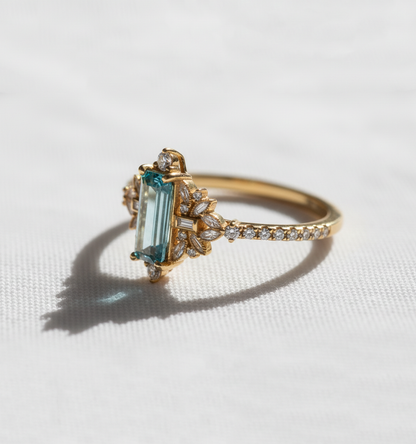 14K Gold Blue Aquamarine Ring