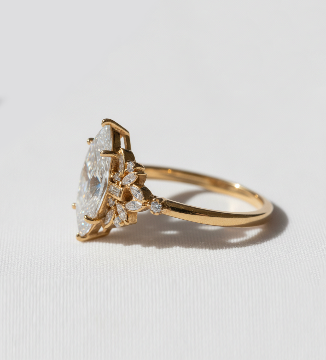 14K Gold Marquise Diamond Deco Ring