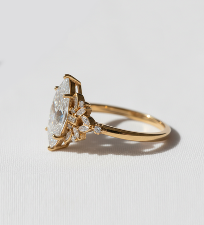 14K Gold Marquise Diamond Deco Ring