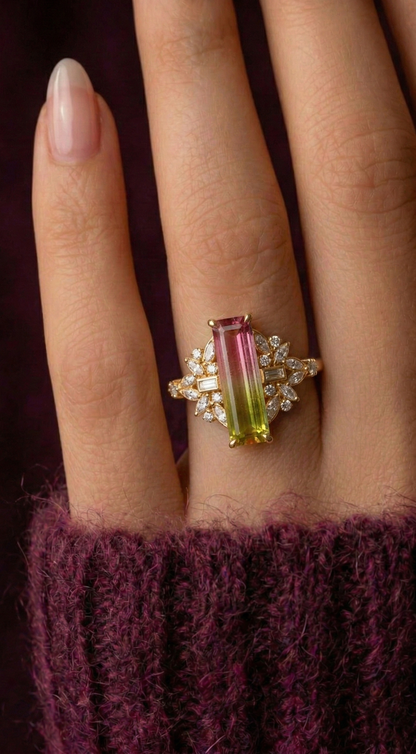 14K Gold Watermelon Tourmaline Ring