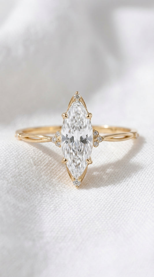 14K Gold Marquise Diamond Ring