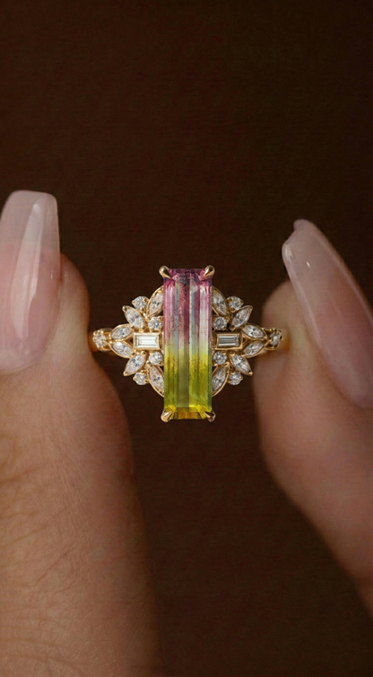 14K Gold Watermelon Tourmaline Ring