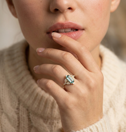 14K Gold Blue Aquamarine Ring
