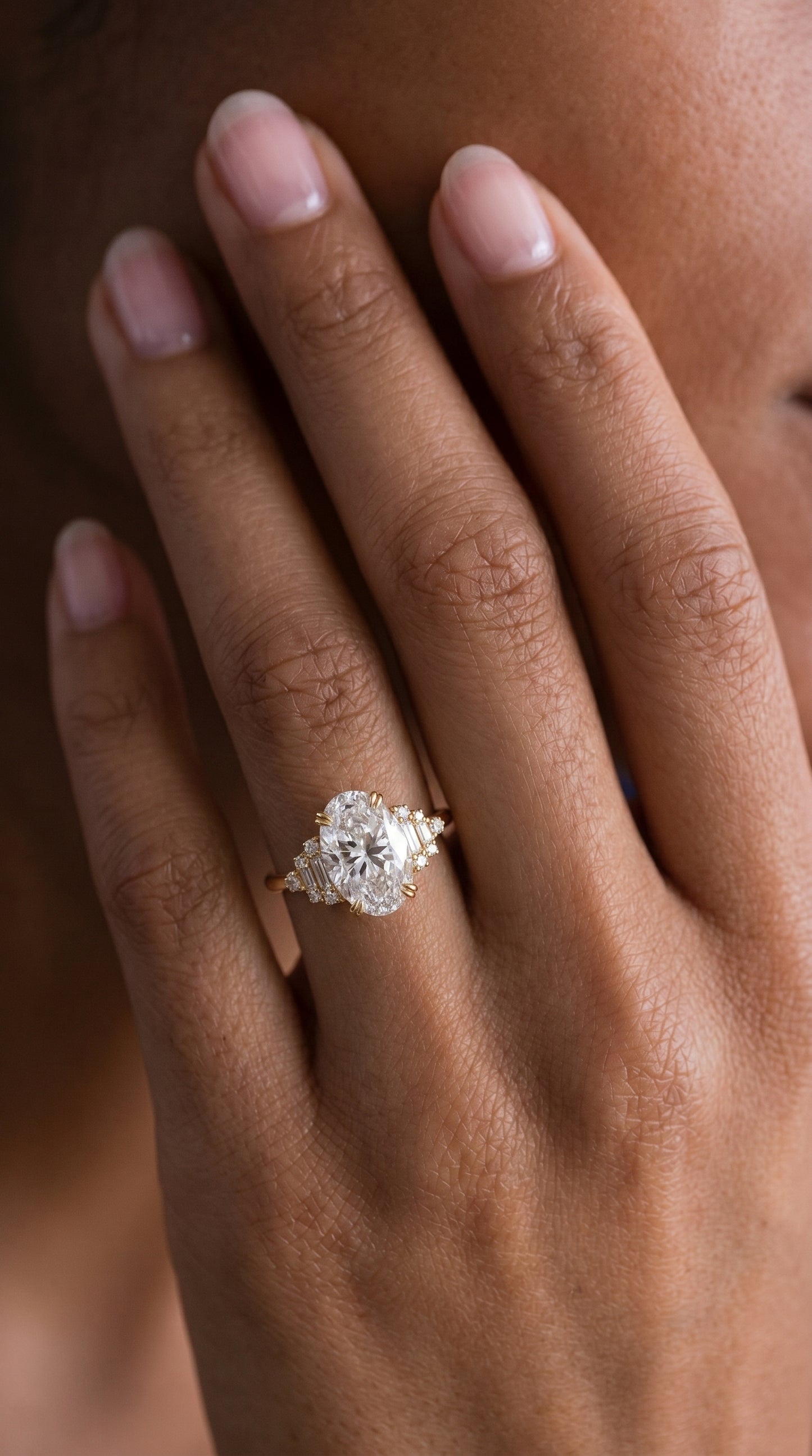 14K Gold Oval Diamond Deco Ring